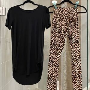Cheetah print leggings (one size) with coordinating black tunic top (S)